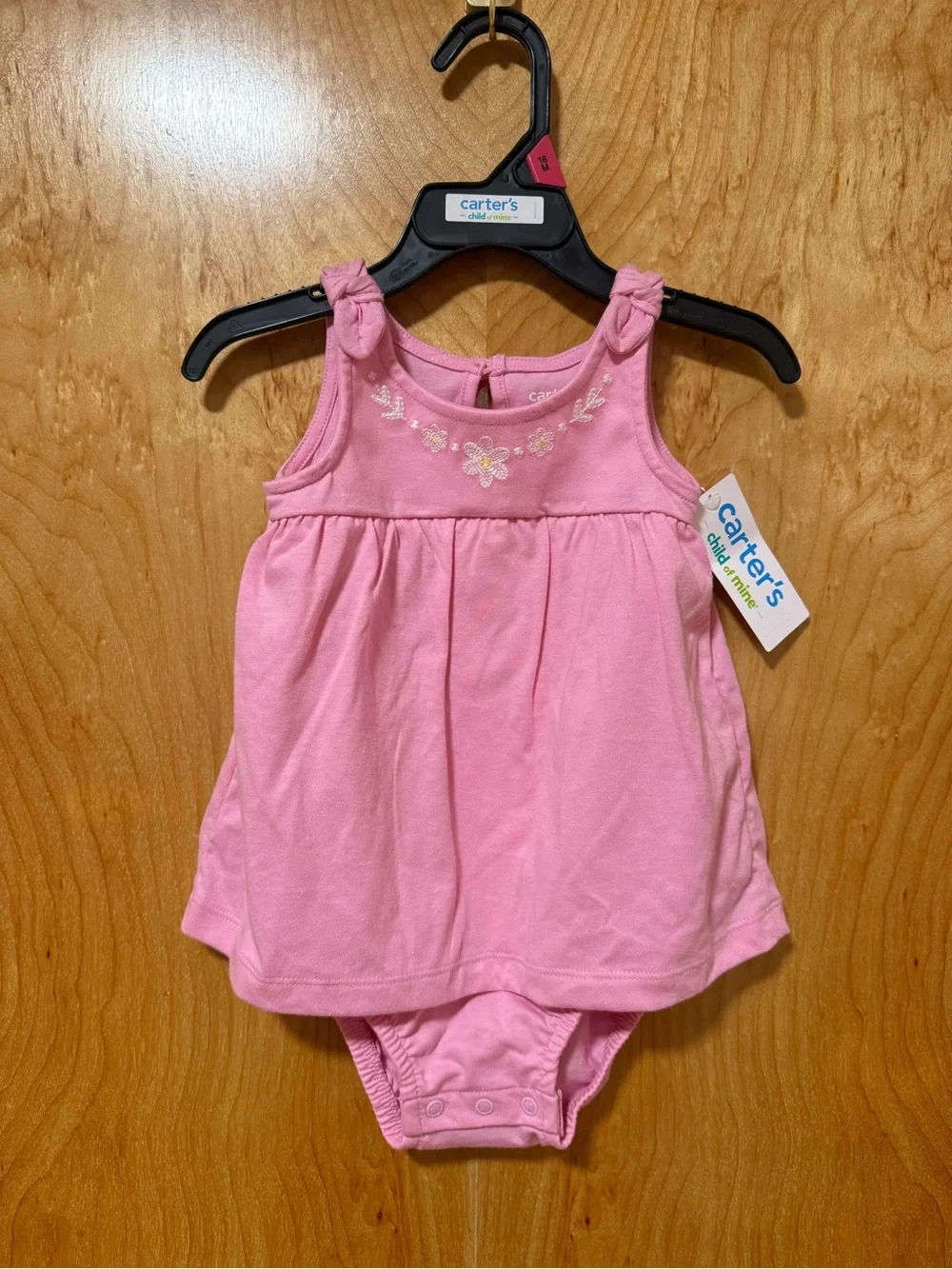 Carter's Pink Sleeveless Floral-Embroidered Bodysuit Dress
